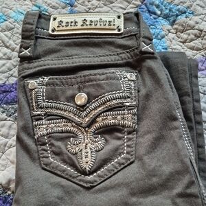 Rock Revival Charcoal Jeans with Silver Accents